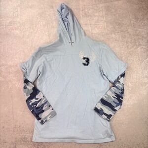 Cherokee Hooded Shirt Men's XL Blue Camo Layered Sleeve Y2K Number 3